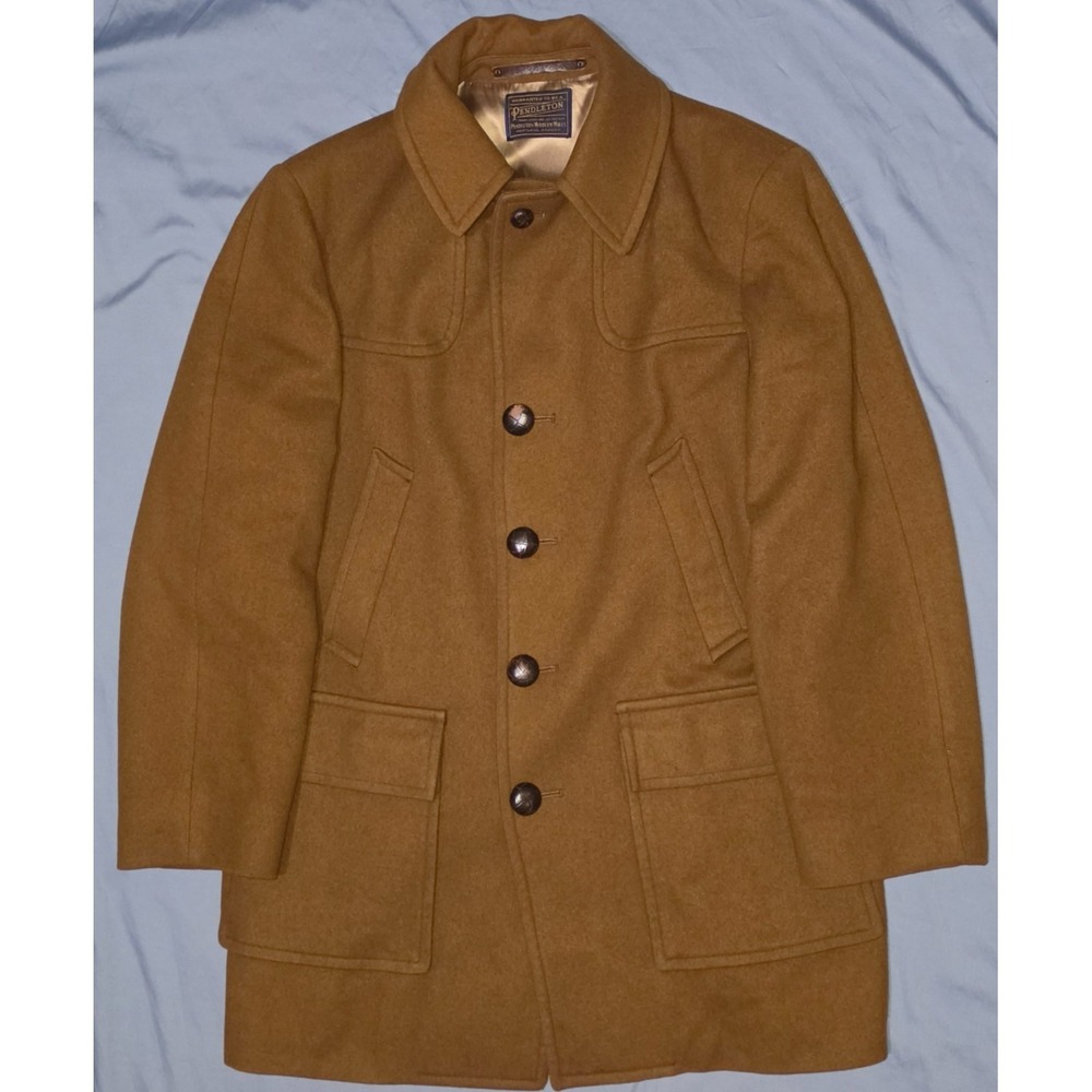 VTG Pendleton 100% Virgin Wool Brown Cruiser Car Coat Jacket Mens Medium USA 60s
